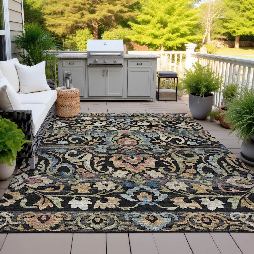 Machine Washable Indoor/Outdoor Chantille ACN2193 Black 3' x 5' Rug. Picture 7