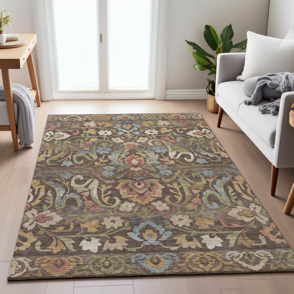 Machine Washable Indoor/Outdoor Chantille ACN2193 Chocolate 3' x 5' Rug. Picture 5