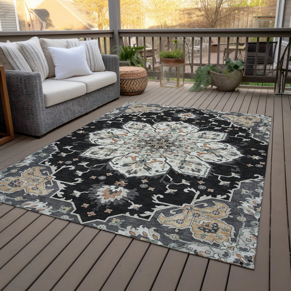 Machine Washable Indoor/Outdoor Chantille ACN2194 Black 3' x 5' Rug. Picture 8