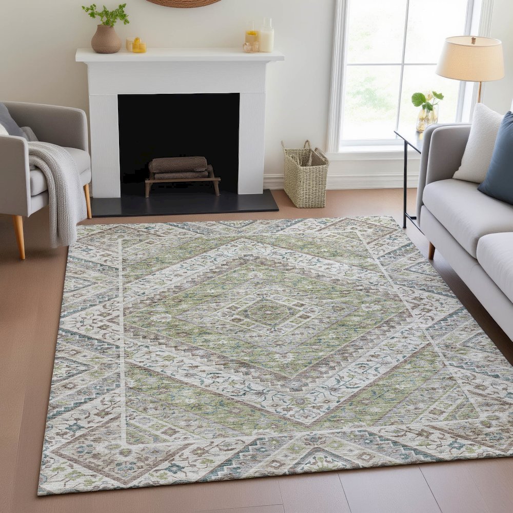 Machine Washable Indoor/Outdoor Chantille ACN2195 Aloe 3' x 5' Rug. Picture 5