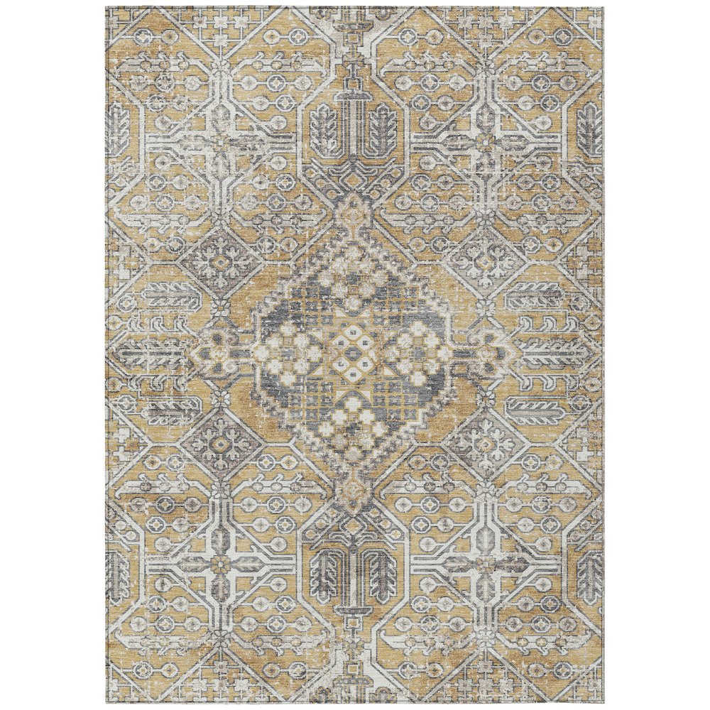 Machine Washable Indoor/Outdoor Chantille ACN2197 Gold 3' x 5' Rug. Picture 1