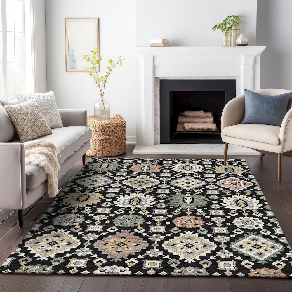 Machine Washable Indoor/Outdoor Chantille ACN2200 Black 3' x 5' Rug. Picture 6