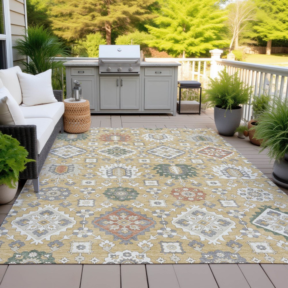 Machine Washable Indoor/Outdoor Chantille ACN2200 Gold 3' x 5' Rug. Picture 7