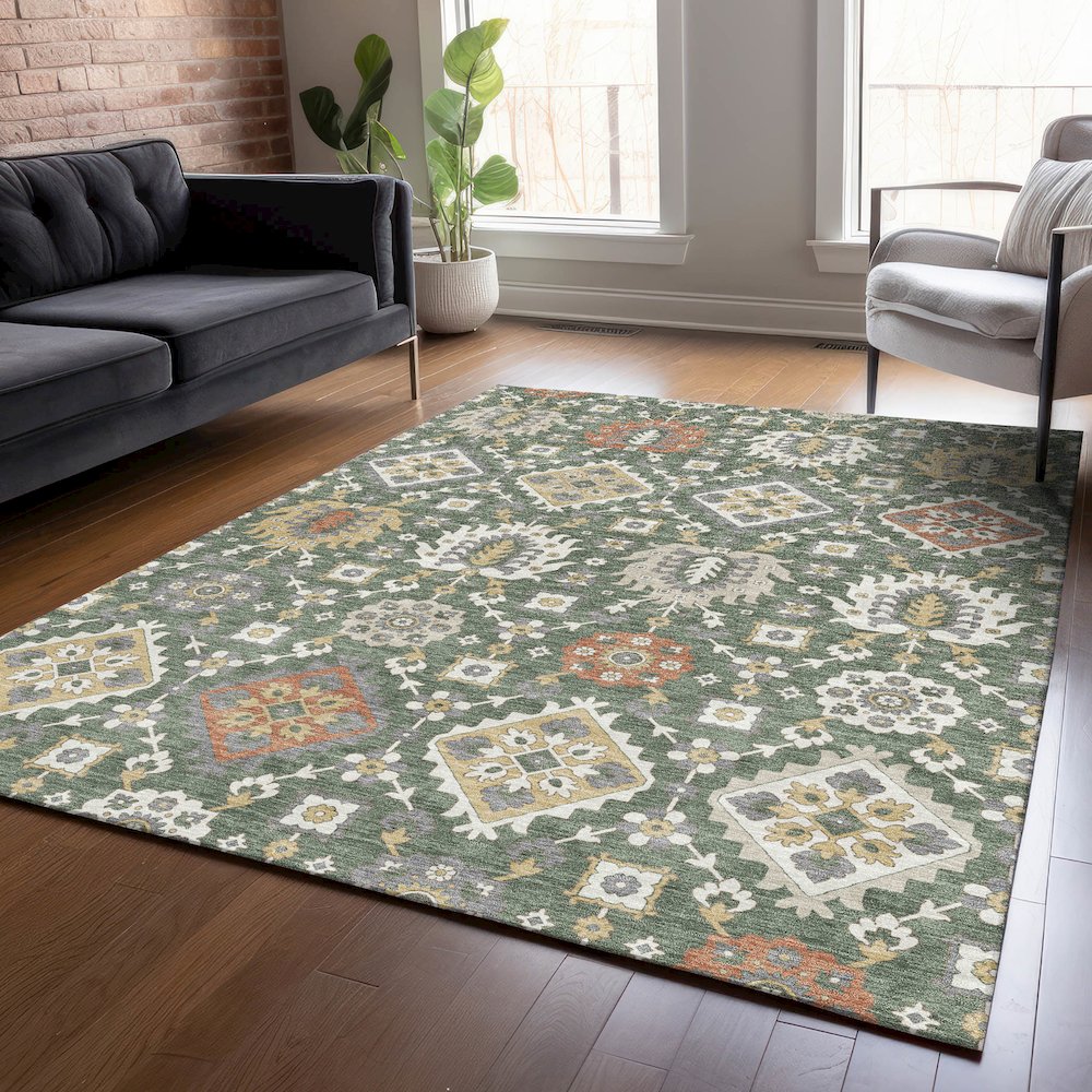 Machine Washable Indoor/Outdoor Chantille ACN2200 Green 3' x 5' Rug. Picture 5