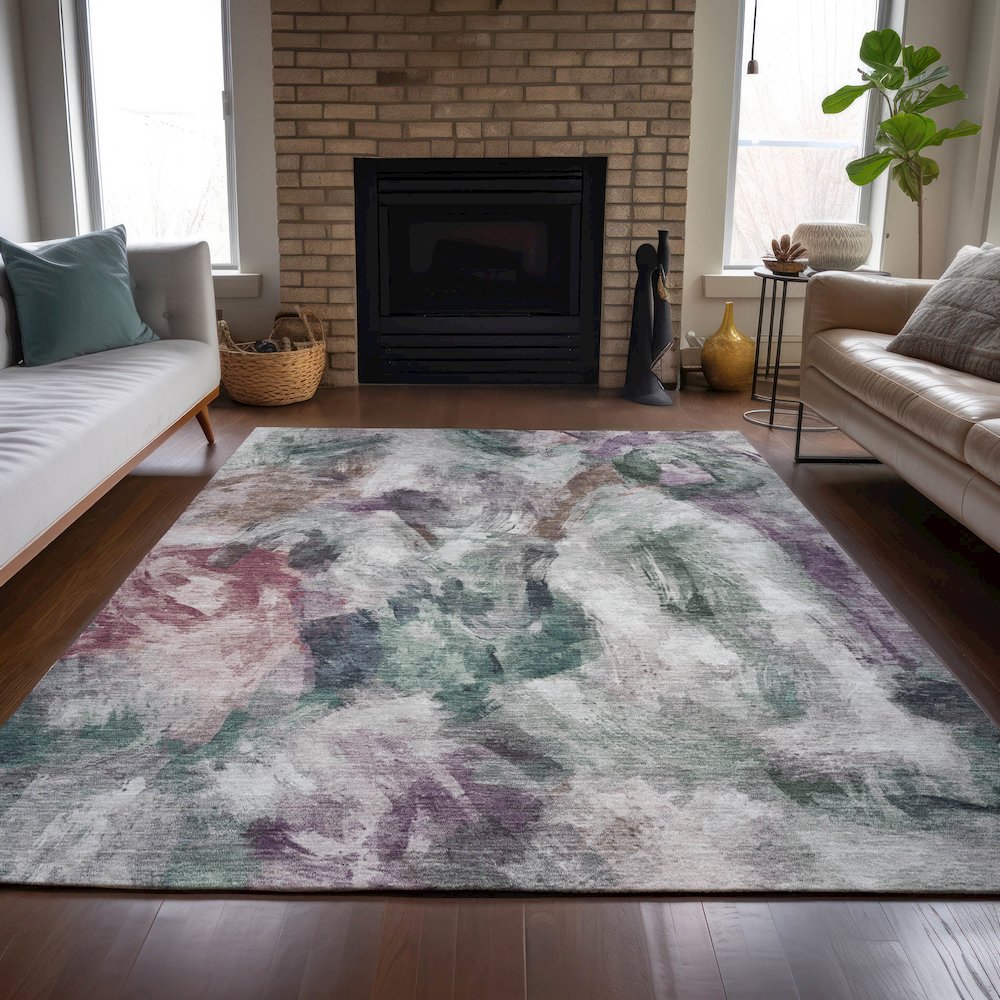 Machine Washable Indoor/Outdoor Chantille ACN2204 Green 3' x 5' Rug. Picture 6