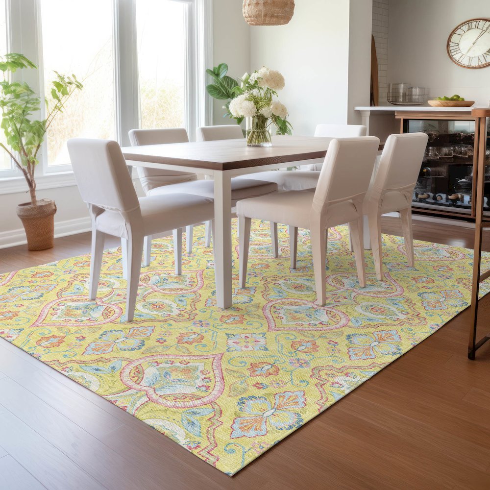 Machine Washable Indoor/Outdoor Chantille ACN2207 Yellow 3' x 5' Rug. Picture 5