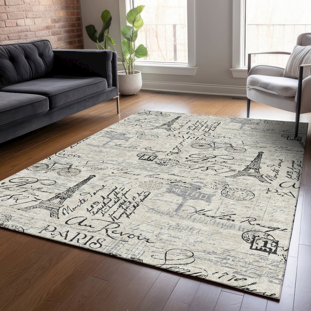 Machine Washable Indoor/Outdoor Chantille ACN2209 Beige 3' x 5' Rug. Picture 5