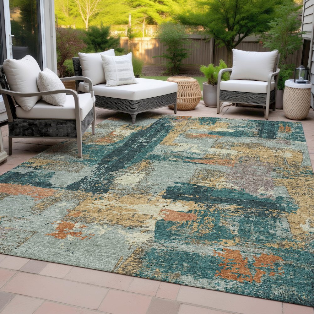 Machine Washable Indoor/Outdoor Chantille ACN2212 Seafoam 3' x 5' Rug. Picture 8