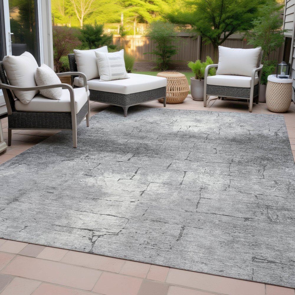 Machine Washable Indoor/Outdoor Chantille ACN2215 Gray 3' x 5' Rug. Picture 8