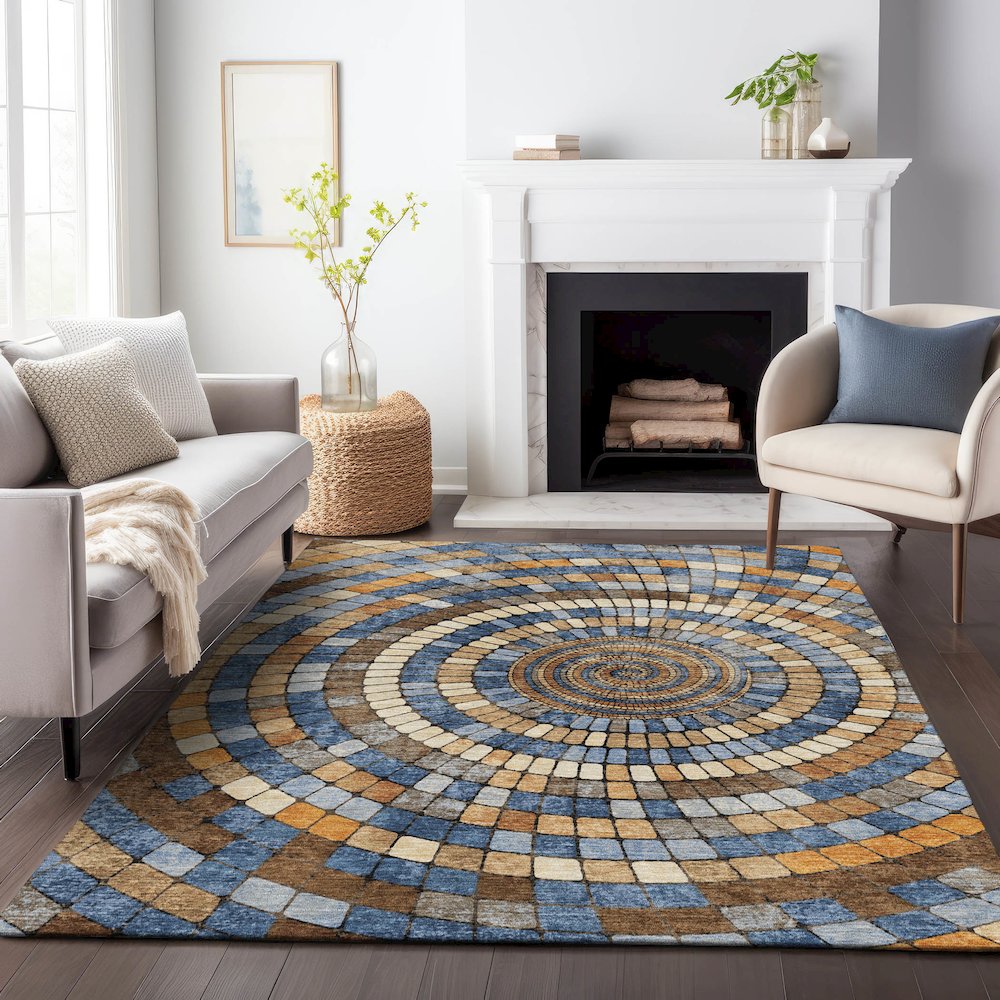 Machine Washable Indoor/Outdoor Chantille ACN2216 Denim 3' x 5' Rug. Picture 6