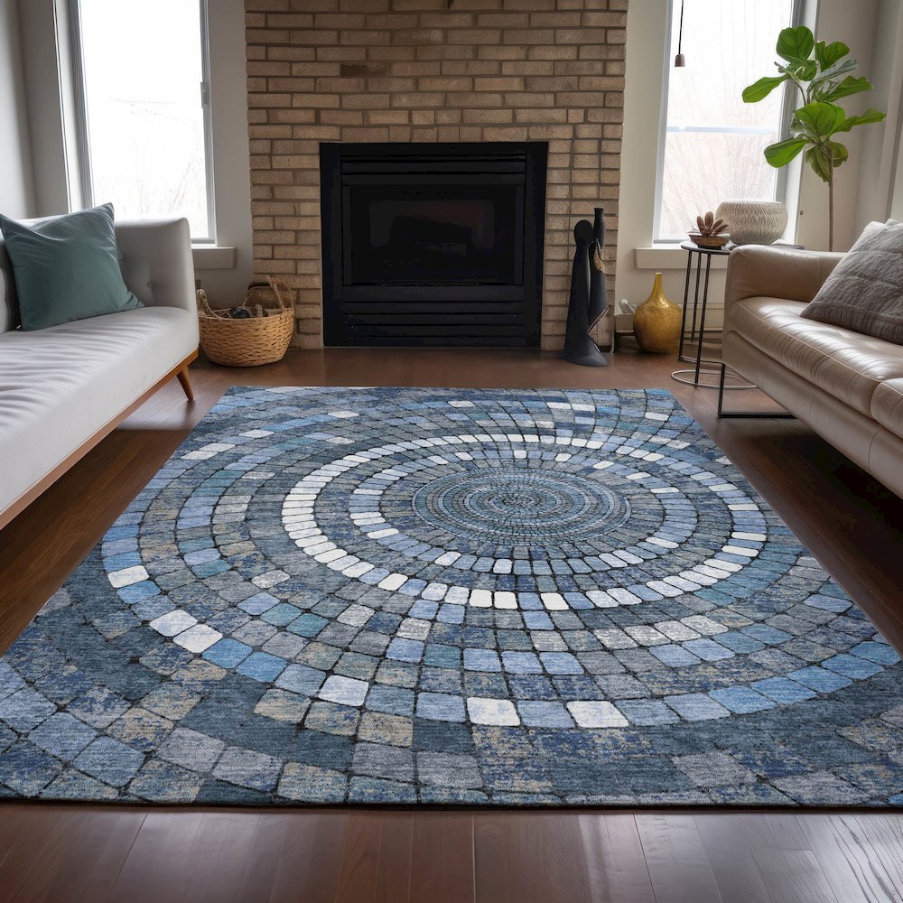 Machine Washable Indoor/Outdoor Chantille ACN2216 Navy 3' x 5' Rug. Picture 6