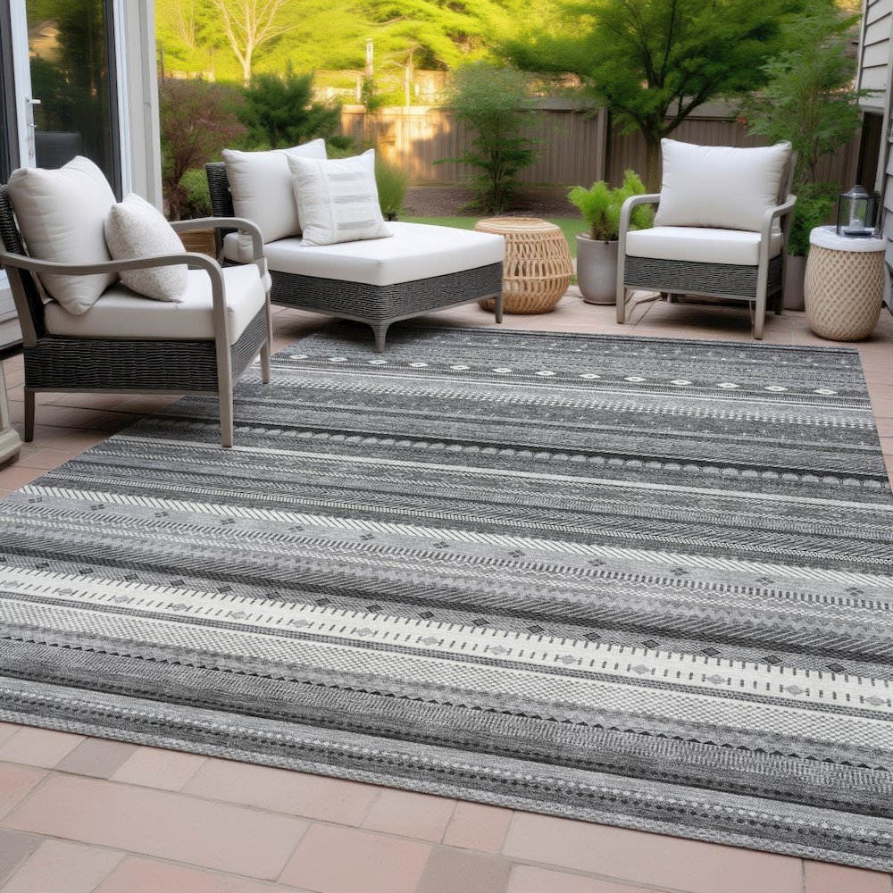 Machine Washable Indoor/Outdoor Chantille ACN2218 Gray 3' x 5' Rug. Picture 8