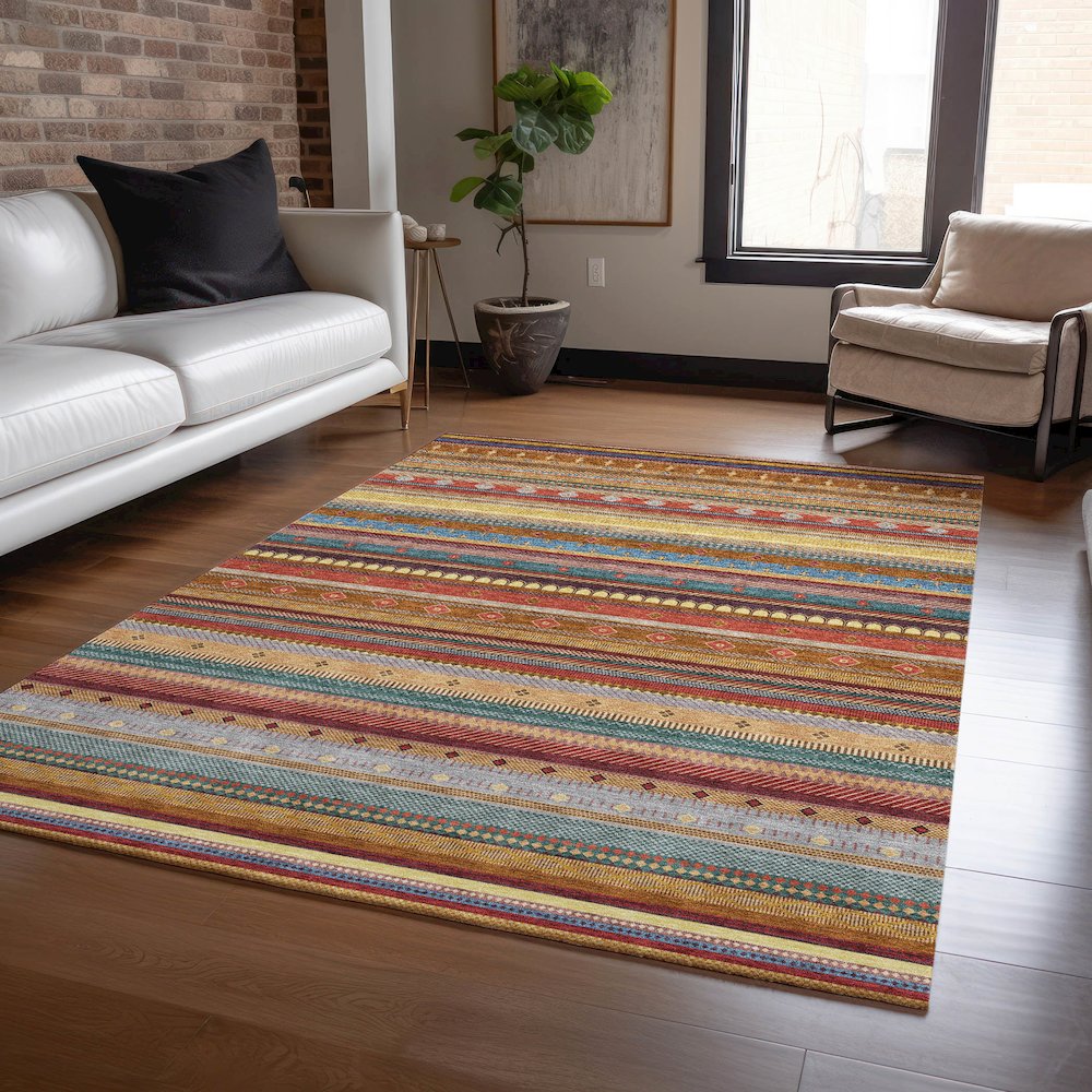 Machine Washable Indoor/Outdoor Chantille ACN2218 Paprika 3' x 5' Rug. Picture 5