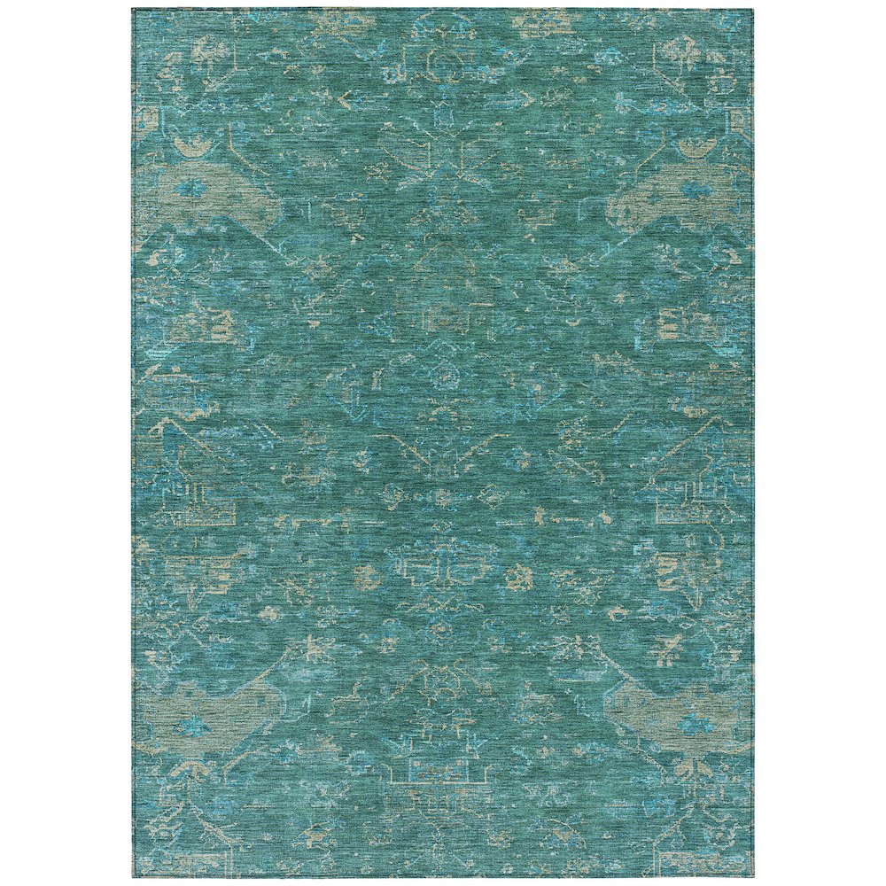 Machine Washable Indoor/Outdoor Chantille ACN2322 Teal 3' x 5' Rug. Picture 1