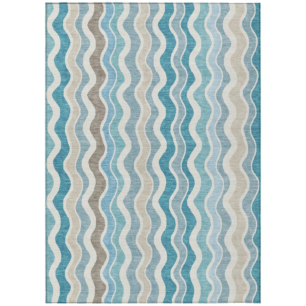 Machine Washable Indoor/Outdoor Chantille ACN2342 Teal 3' x 5' Rug. Picture 1