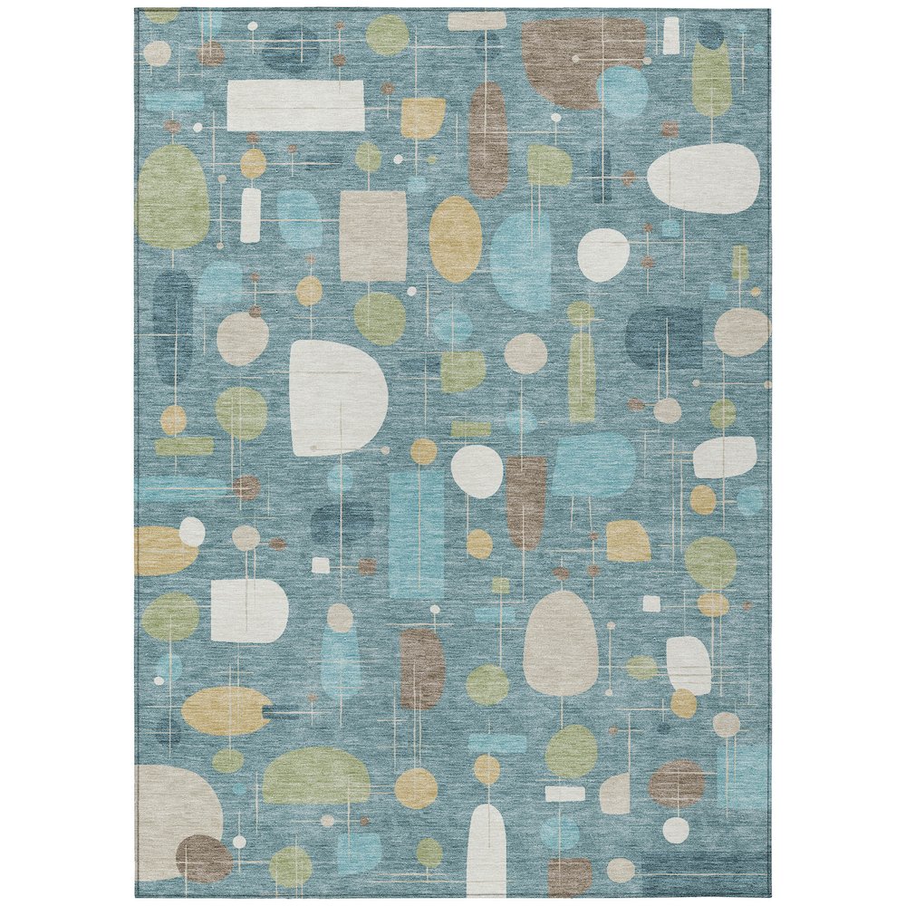 Machine Washable Indoor/Outdoor Chantille ACN2393 Teal 3' x 5' Rug. Picture 1