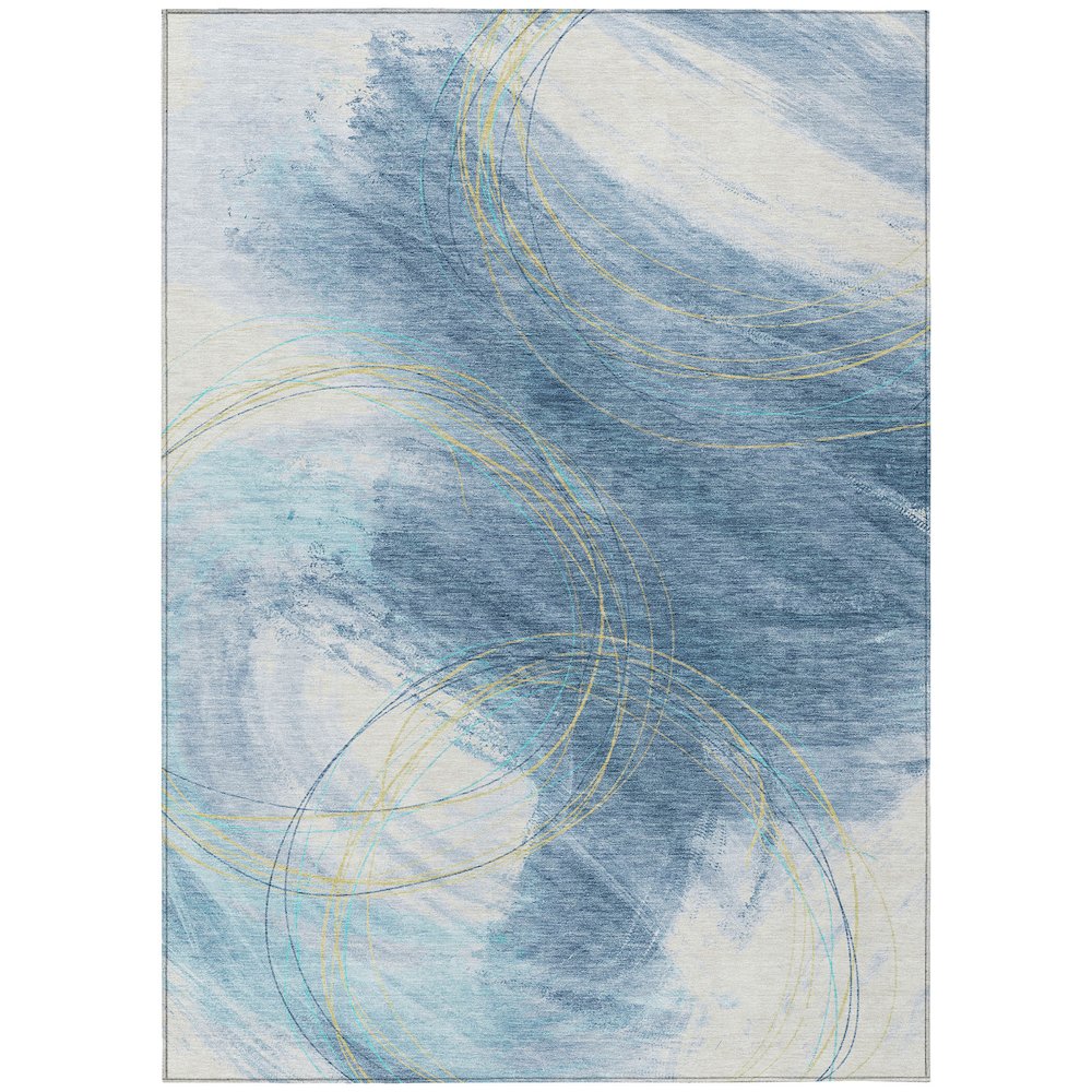 Machine Washable Indoor/Outdoor Chantille ACN2396 Blue 3' x 5' Rug. Picture 1