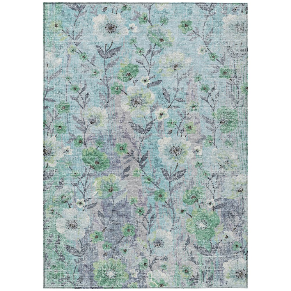Machine Washable Indoor/Outdoor Chantille ACN2403 Teal 3' x 5' Rug. Picture 1