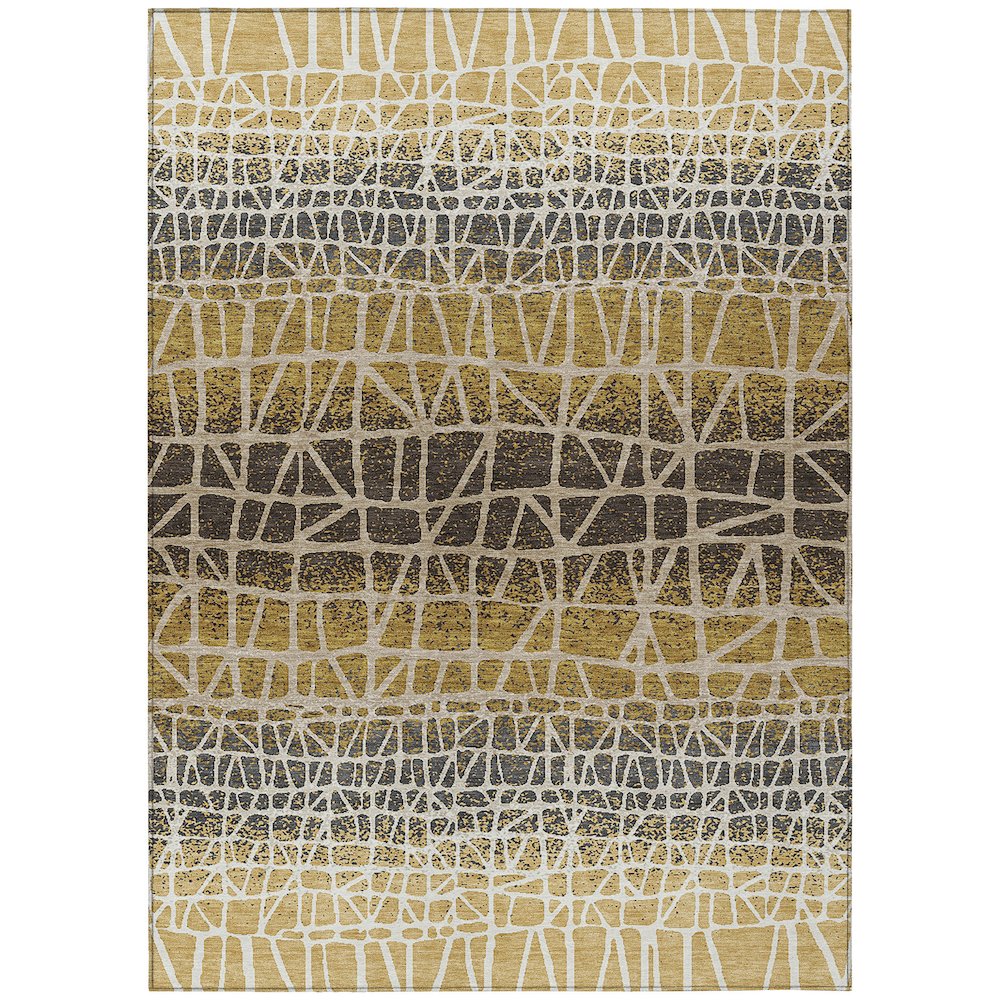 Machine Washable Indoor/Outdoor Chantille ACN2404 Gold 3' x 5' Rug. Picture 1