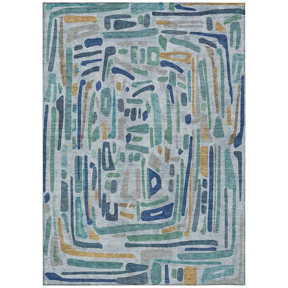 Machine Washable Indoor/Outdoor Chantille ACN2432 Teal 3' x 5' Rug. Picture 1