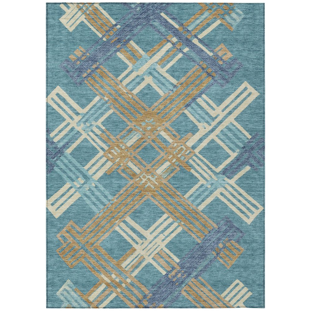 Machine Washable Indoor/Outdoor Chantille ACN2452 Teal 3' x 5' Rug. Picture 1