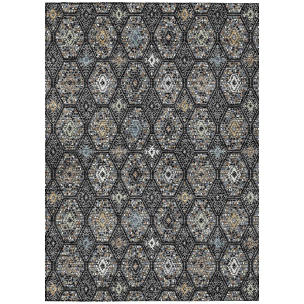 Machine Washable Indoor/Outdoor Chantille ACN2471 Black 3' x 5' Rug. Picture 1