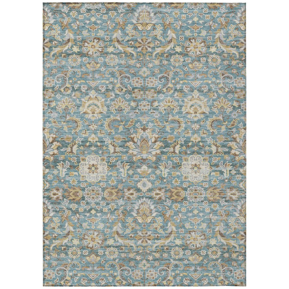 Machine Washable Indoor/Outdoor Chantille ACN2485 Teal 3' x 5' Rug. Picture 1