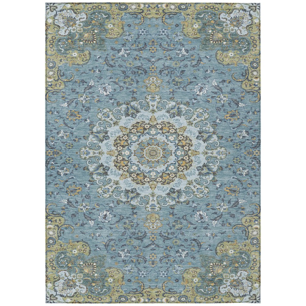 Machine Washable Indoor/Outdoor Chantille ACN2489 Teal 3' x 5' Rug. Picture 1