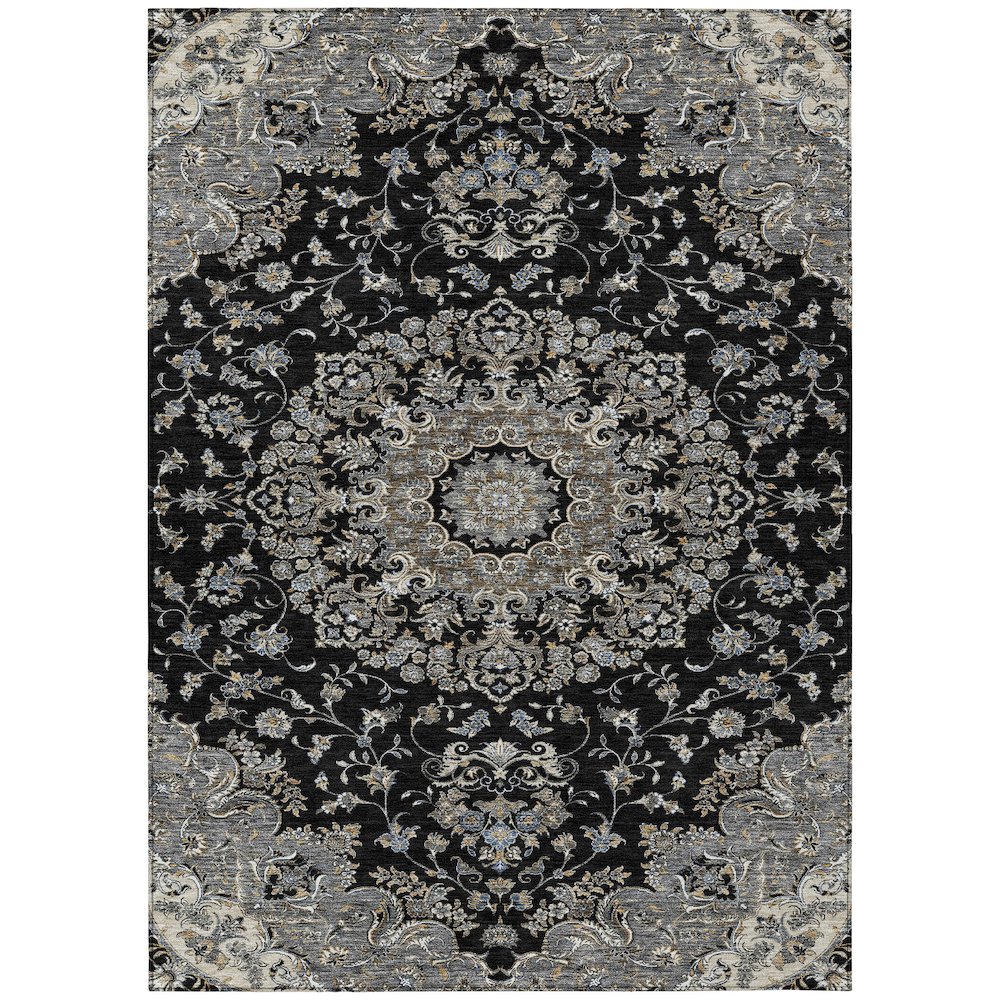 Machine Washable Indoor/Outdoor Chantille ACN2495 Black 3' x 5' Rug. Picture 1
