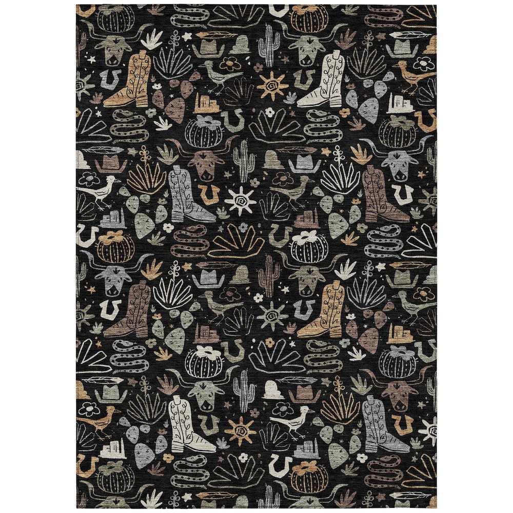 Machine Washable Indoor/Outdoor Chantille ACN2512 Black 3' x 5' Rug. Picture 1