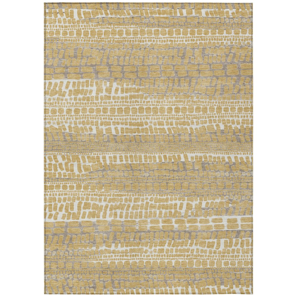 Machine Washable Indoor/Outdoor Chantille ACN2540 Gold 3' x 5' Rug. Picture 1