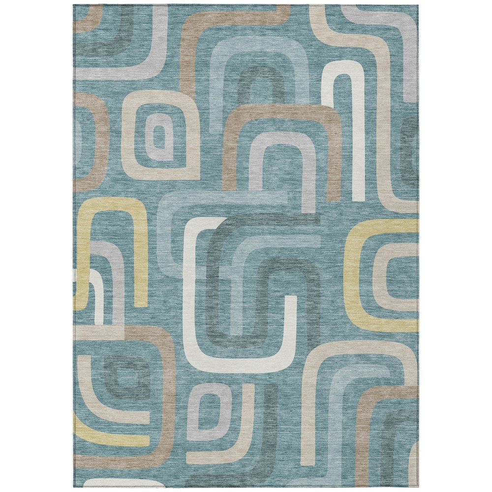 Machine Washable Indoor/Outdoor Chantille ACN2551 Teal 3' x 5' Rug. Picture 1