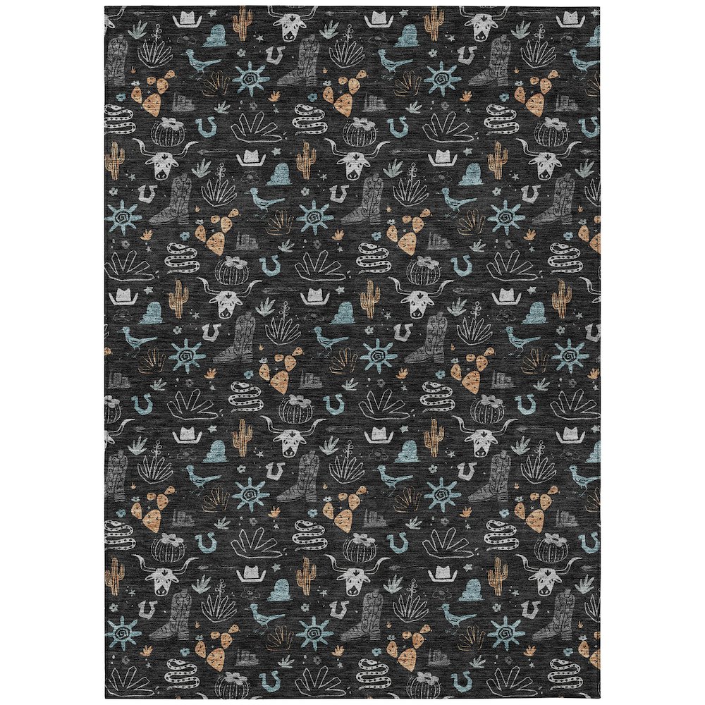 Machine Washable Indoor/Outdoor Chantille ACN2562 Black 3' x 5' Rug. Picture 1
