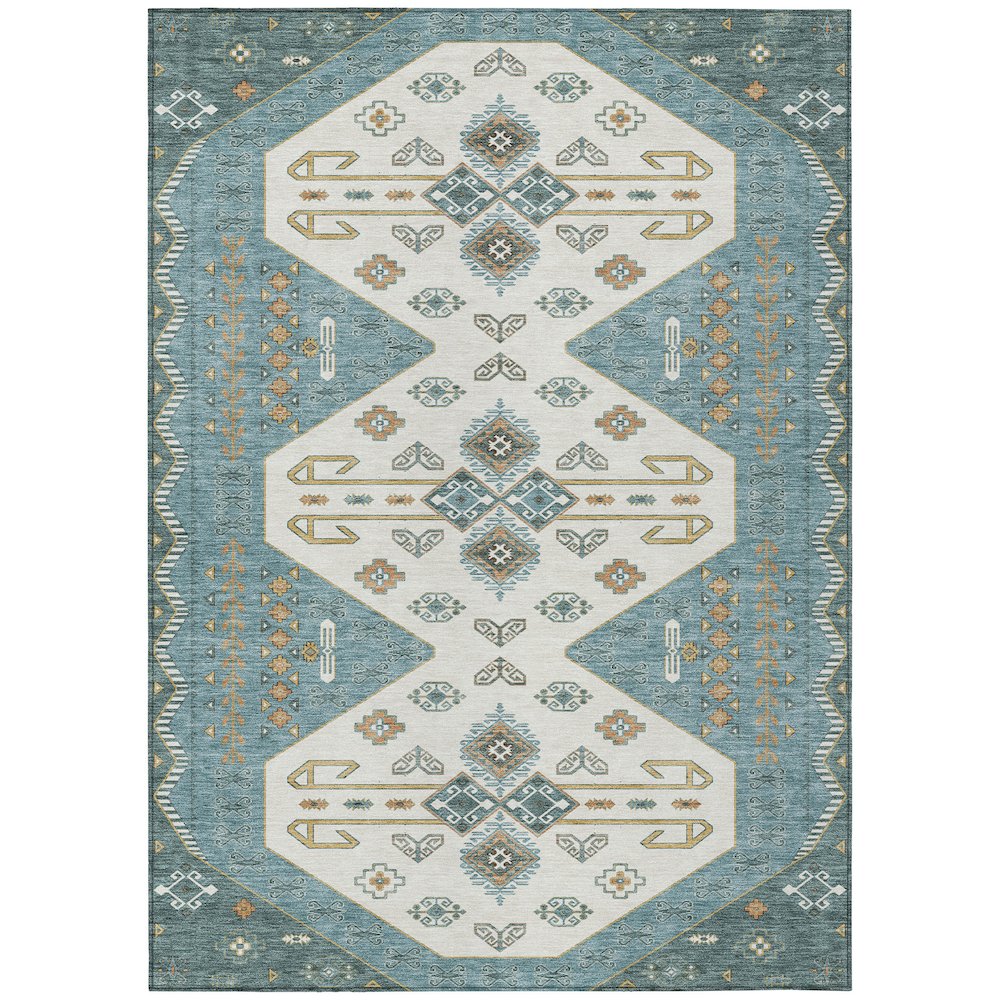 Machine Washable Indoor/Outdoor Chantille ACN2565 Teal 3' x 5' Rug. Picture 1