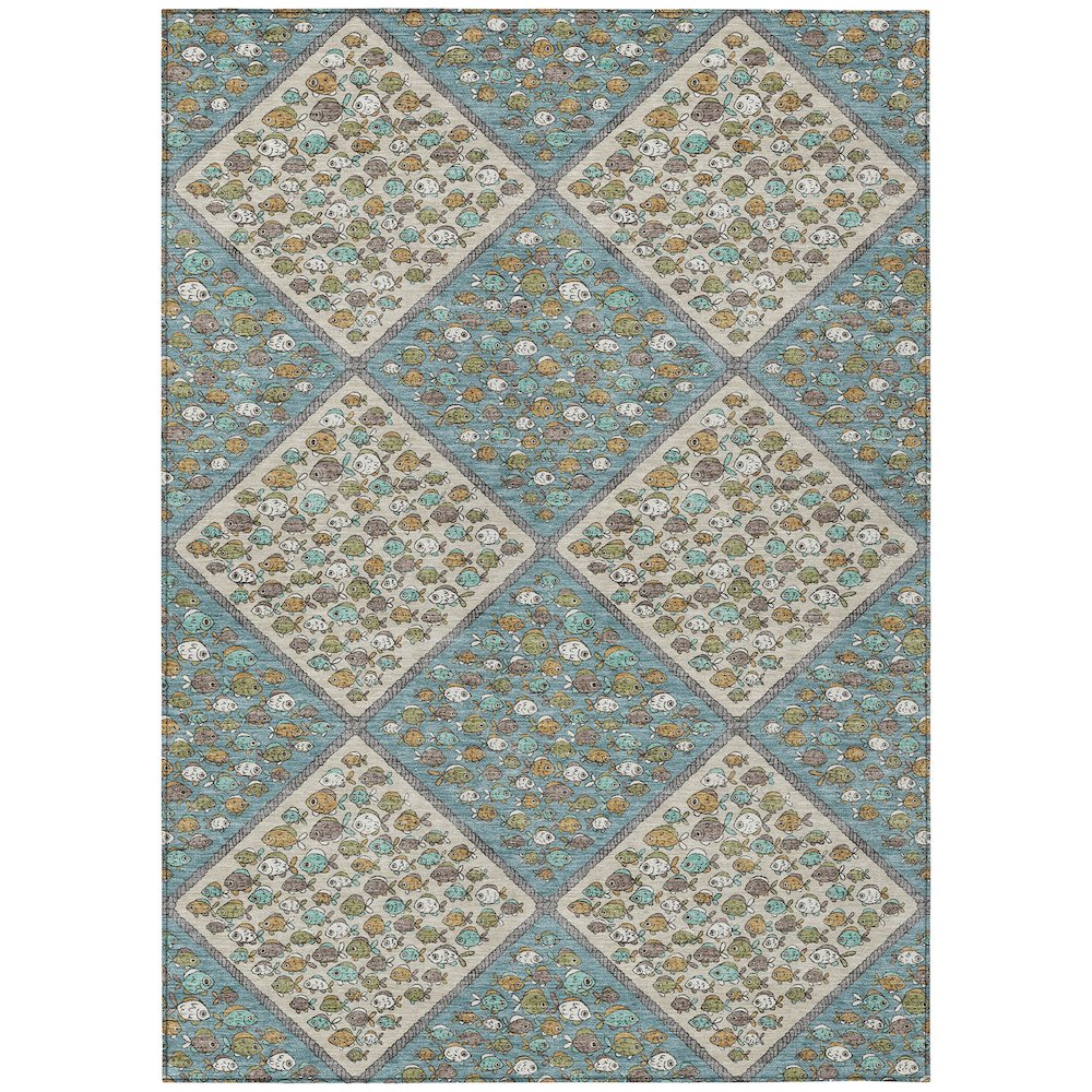 Machine Washable Indoor/Outdoor Chantille ACN2579 Teal 3' x 5' Rug. Picture 1