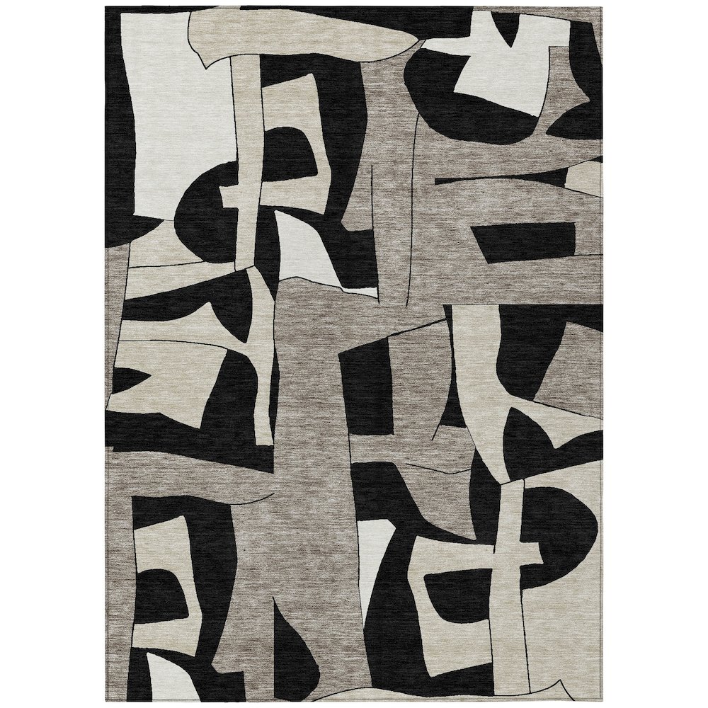 Machine Washable Indoor/Outdoor Chantille ACN2605 Black 3' x 5' Rug. Picture 1