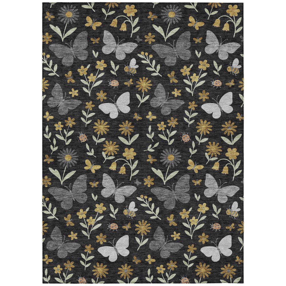 Machine Washable Indoor/Outdoor Chantille ACN2618 Black 3' x 5' Rug. Picture 1