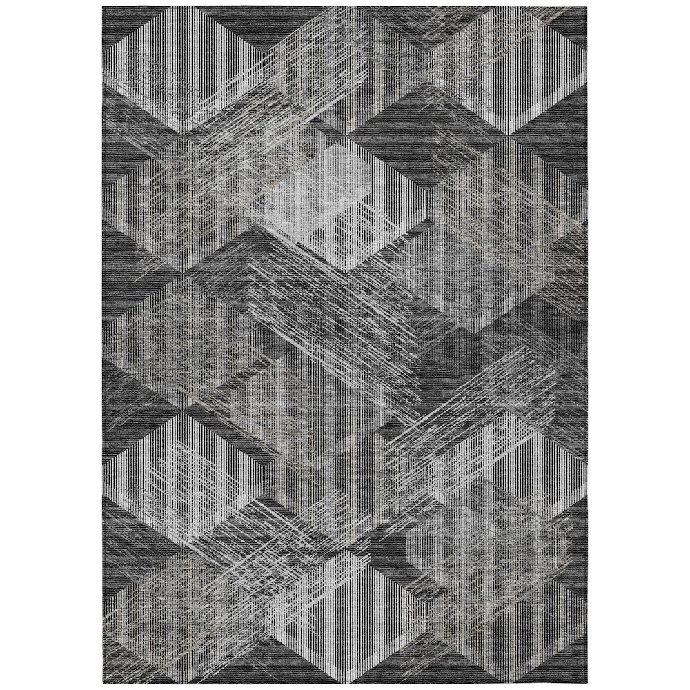 Machine Washable Indoor/Outdoor Chantille ACN2637 Black 3' x 5' Rug. Picture 1