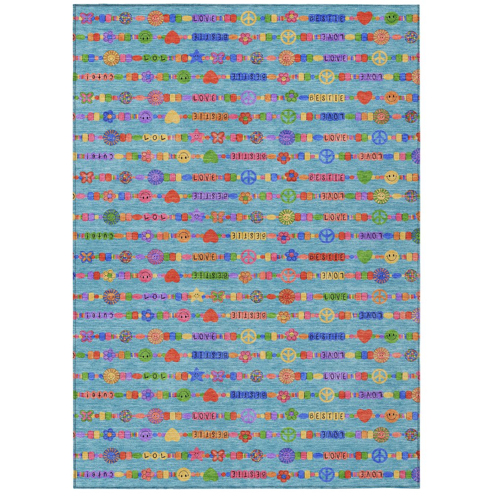 Machine Washable Indoor/Outdoor Chantille ACN2658 Teal 3' x 5' Rug. Picture 1