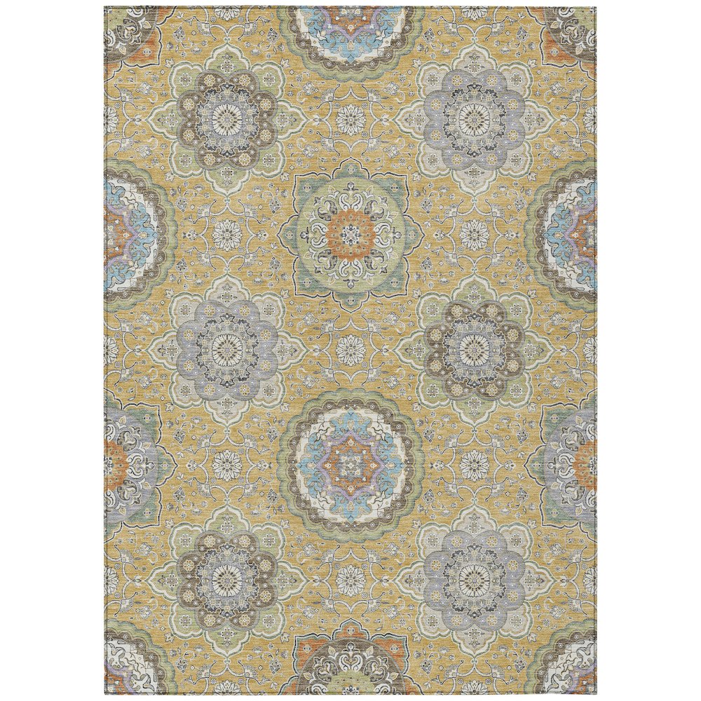 Machine Washable Indoor/Outdoor Chantille ACN2667 Gold 3' x 5' Rug. Picture 1