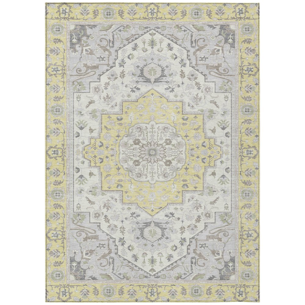 Machine Washable Indoor/Outdoor Chantille ACN2674 Gold 3' x 5' Rug. Picture 1