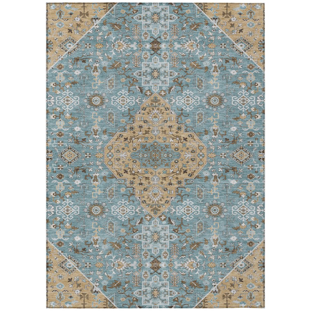 Machine Washable Indoor/Outdoor Chantille ACN2714 Teal 3' x 5' Rug. Picture 1