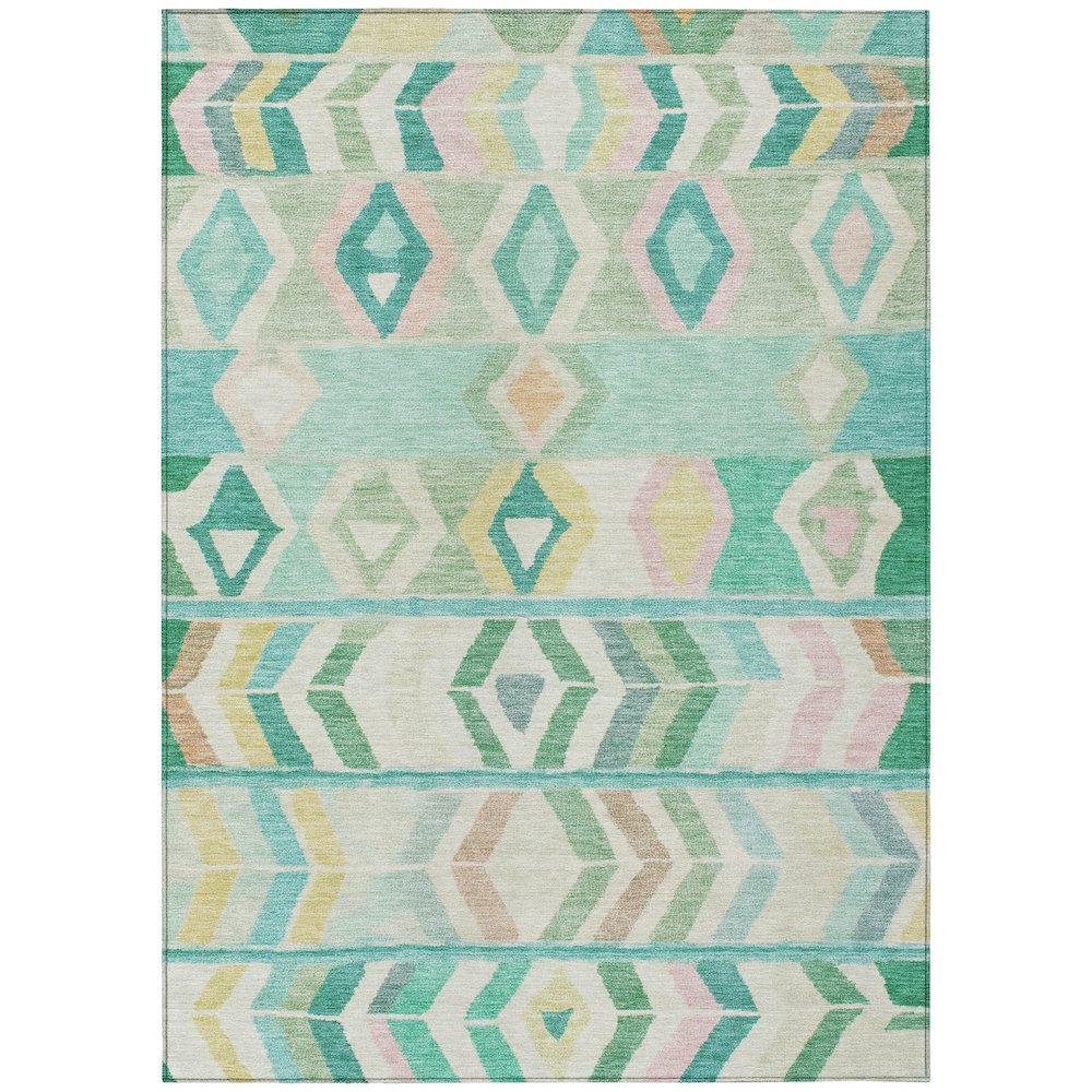 Machine Washable Indoor/Outdoor Chantille ACN2721 Teal 5' x 7'6" Rug. Picture 1