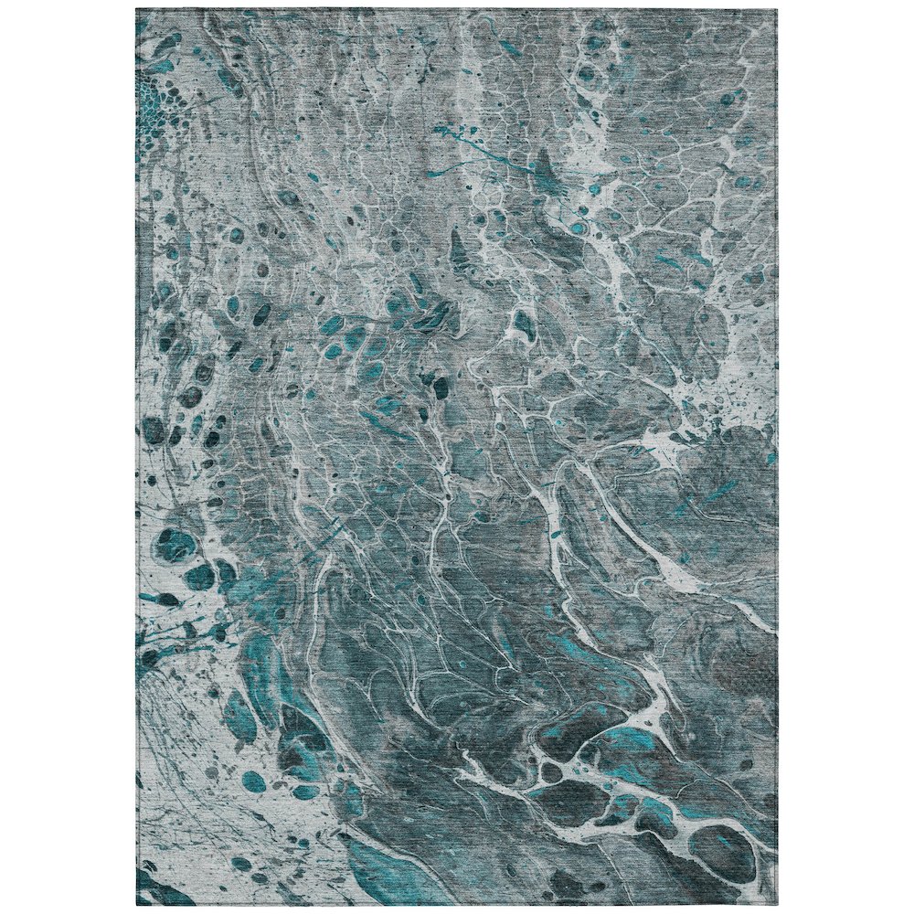 Machine Washable Indoor/Outdoor Chantille ACN2730 Teal 5' x 7'6" Rug. Picture 1
