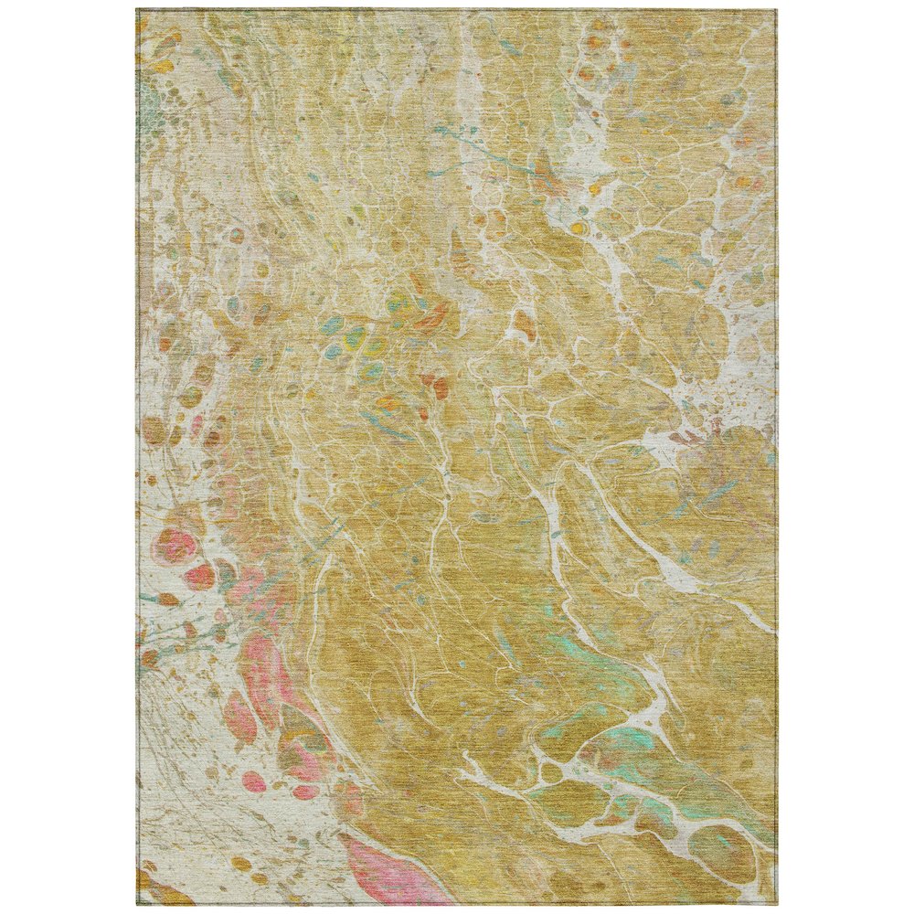 Machine Washable Indoor/Outdoor Chantille ACN2731 Gold 5' x 7'6" Rug. Picture 1