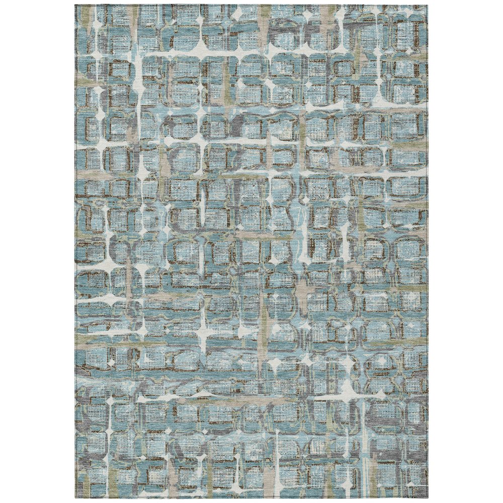 Machine Washable Indoor/Outdoor Chantille ACN2762 Teal 5' x 7'6" Rug. Picture 1