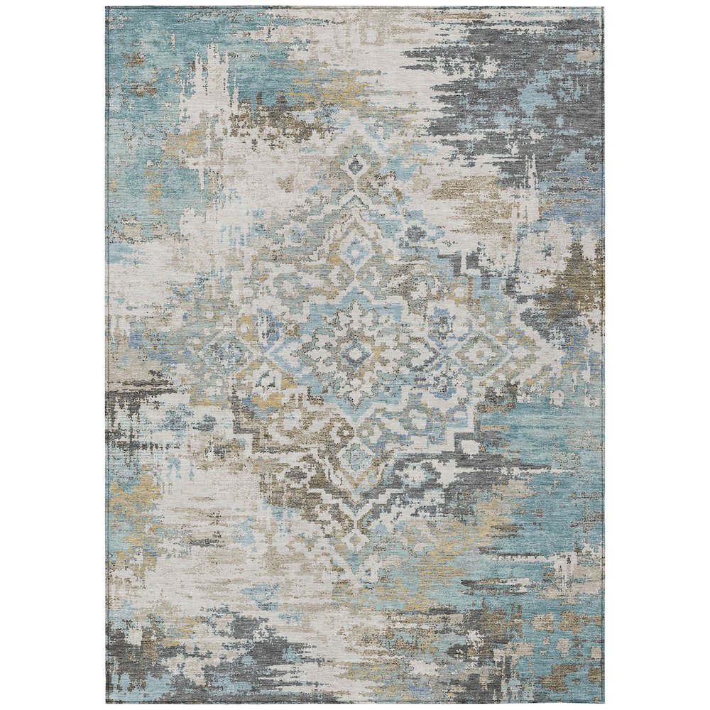 Machine Washable Indoor/Outdoor Chantille ACN2765 Teal 5' x 7'6" Rug. Picture 1