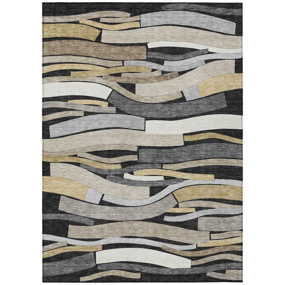 Machine Washable Indoor/Outdoor Chantille ACN2776 Black 5' x 7'6" Rug. Picture 1