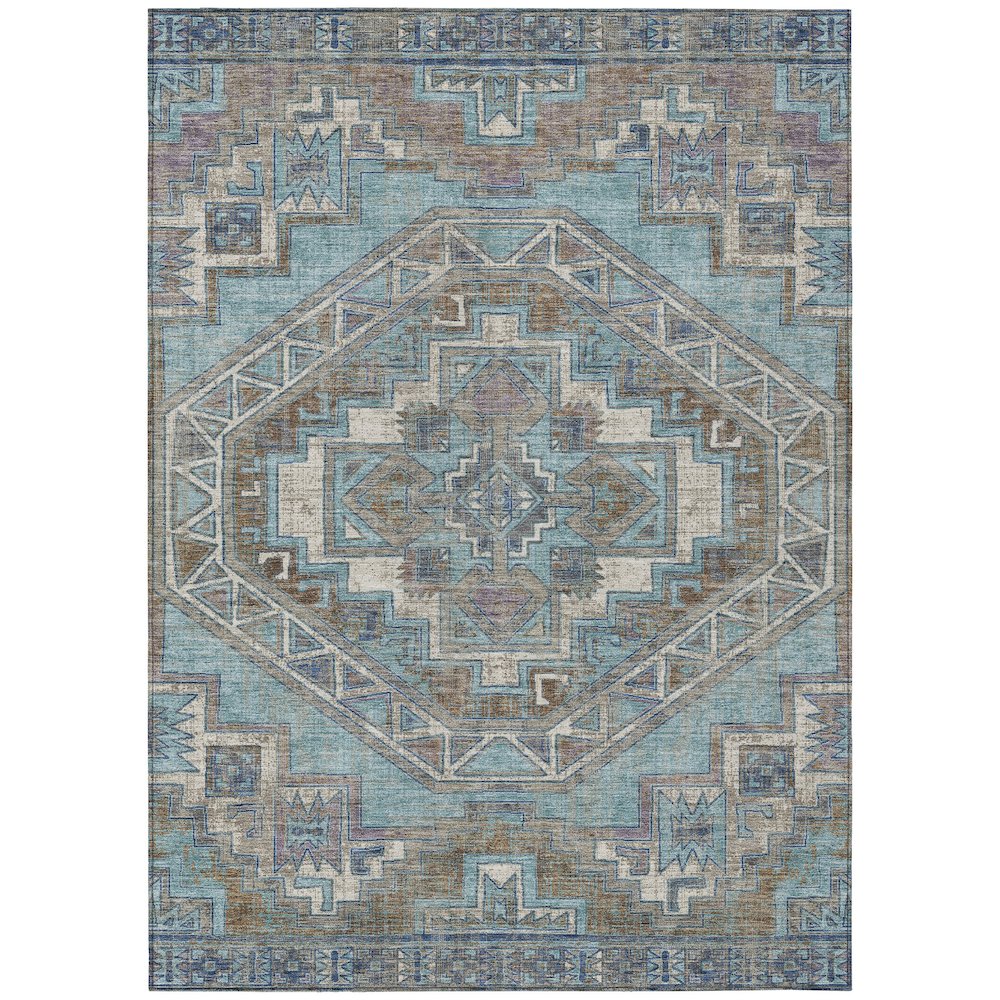 Machine Washable Indoor/Outdoor Chantille ACN2794 Teal 5' x 7'6" Rug. Picture 1