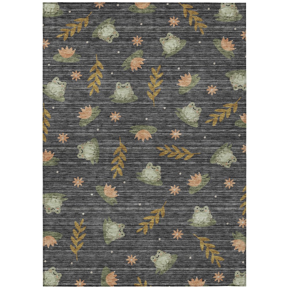 Machine Washable Indoor/Outdoor Chantille ACN2795 Black 5' x 7'6" Rug. Picture 1
